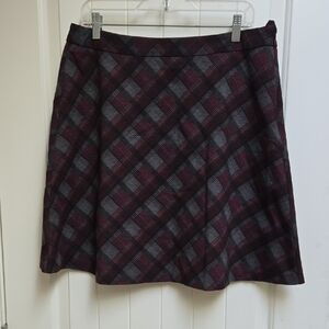 Mario Serrani Plaid A-Line Skirt - Burgundy and Gray Women's Large